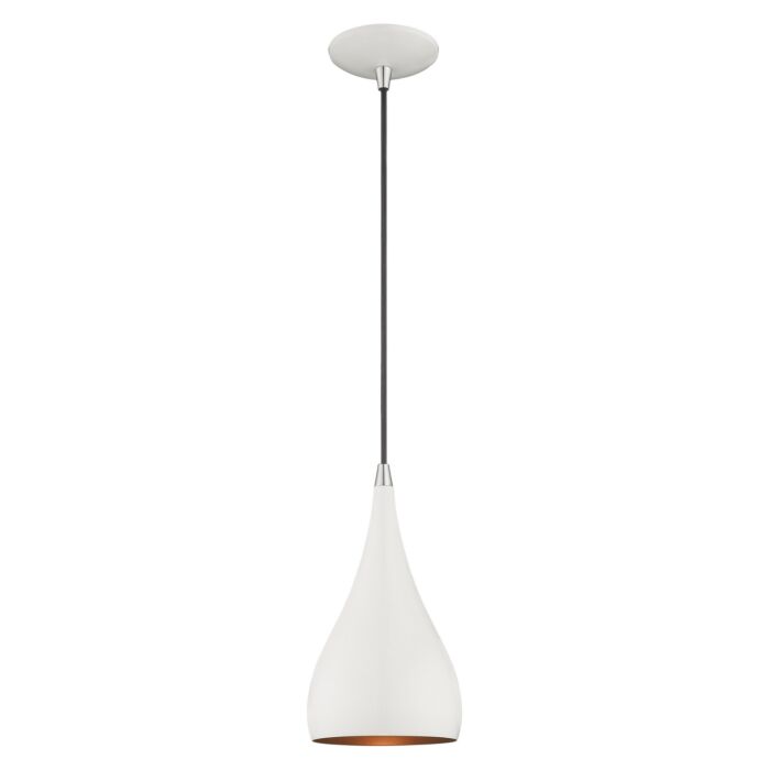 Amador 1-Light Mini Pendant in Shiny White w with Polished Chromes