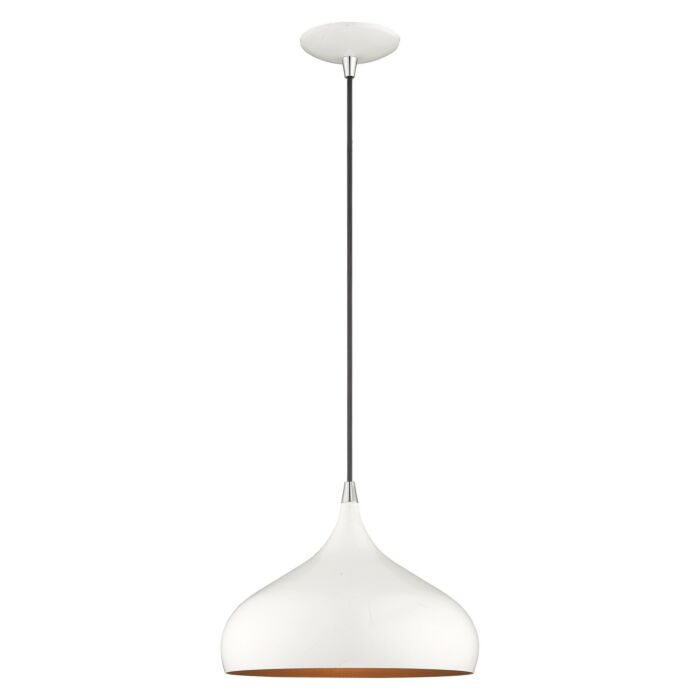 Amador 1-Light Mini Pendant in Shiny White w with Polished Chromes
