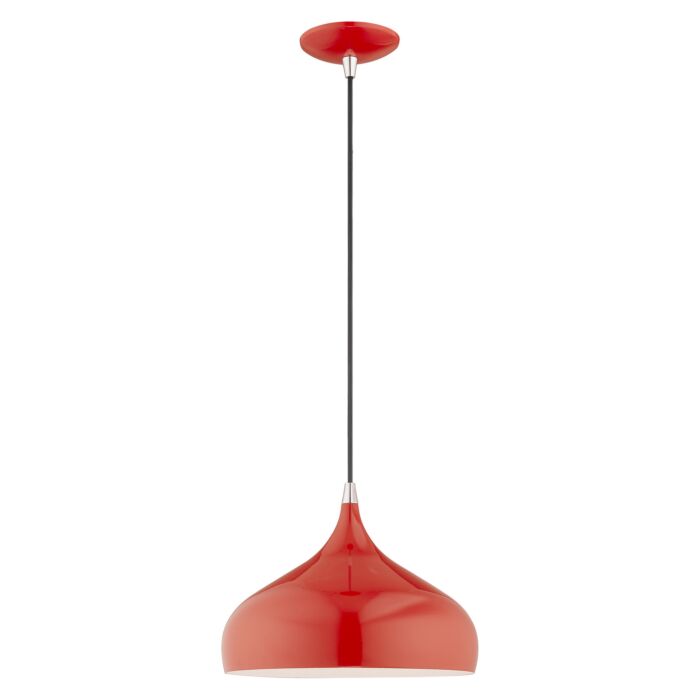 Amador 1-Light Mini Pendant in Shiny Red w with Polished Chromes