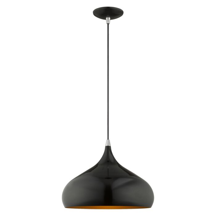 Amador 1-Light Mini Pendant in Shiny Black w with Polished Chromes