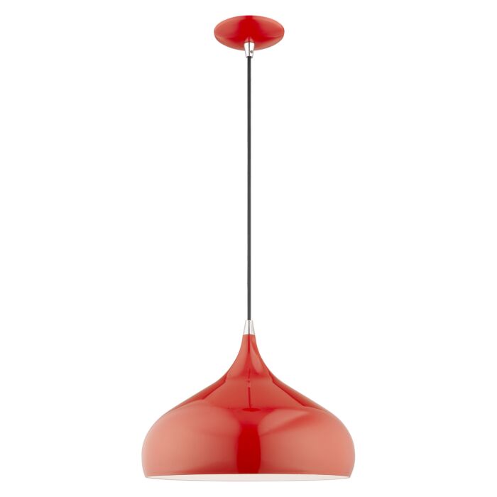 Amador 1-Light Mini Pendant in Shiny Red w with Polished Chromes