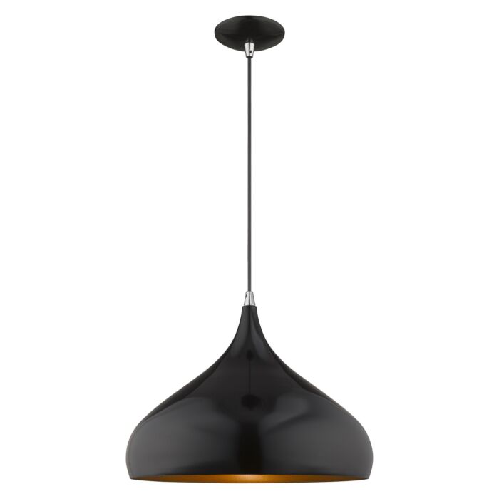 Amador 1-Light Mini Pendant in Shiny Black w with Polished Chromes