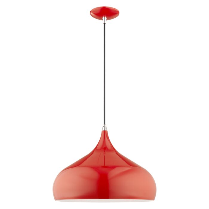 Amador 1-Light Mini Pendant in Shiny Red w with Polished Chromes