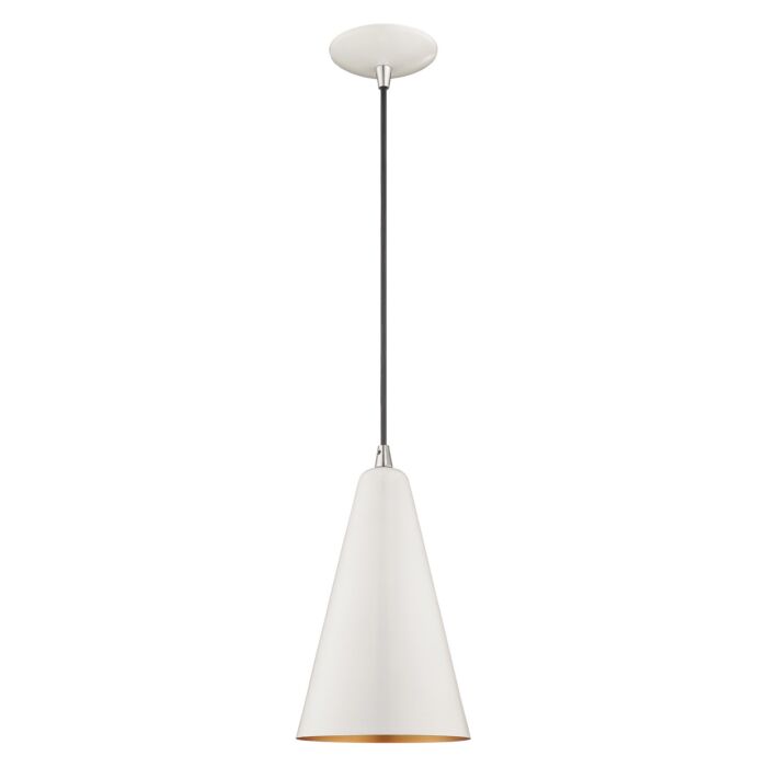 Dulce 1-Light Mini Pendant in Shiny White w with Polished Chromes