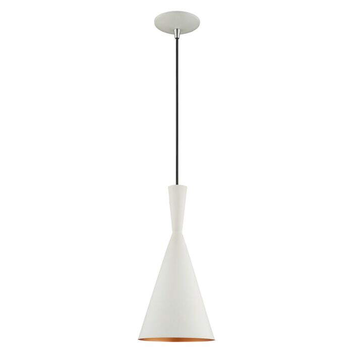 Waldorf 1-Light Mini Pendant in White w with Brushed Nickels