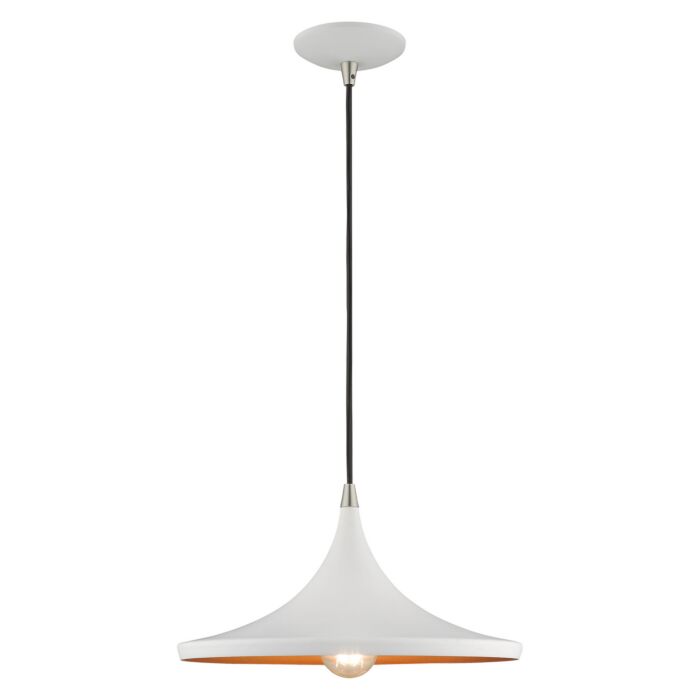 Waldorf 1-Light Mini Pendant in White w with Brushed Nickels