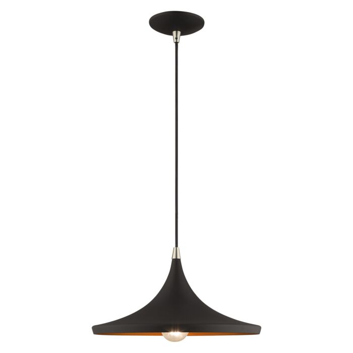 Waldorf 1-Light Mini Pendant in Black w with Brushed Nickels