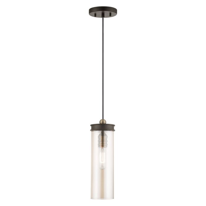Devoe 1-Light Mini Pendant in Bronze w with Antique Brasss" 