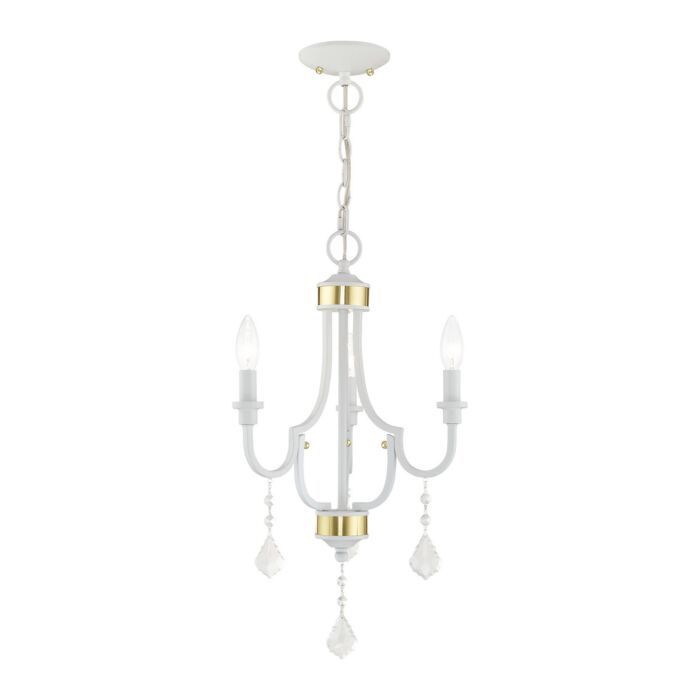Glendale 3-Light Mini Chandelier in White w with Polished Brasss