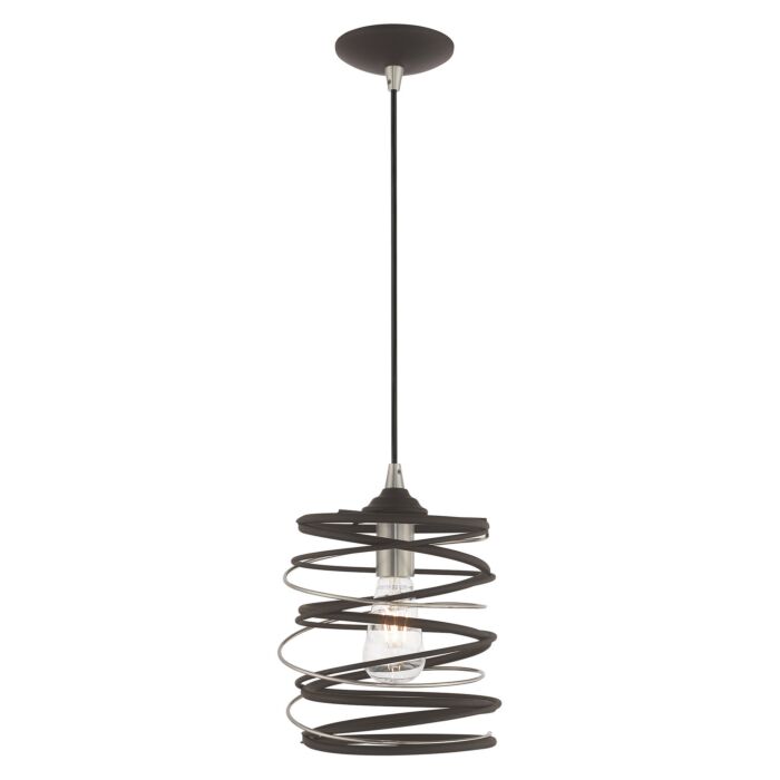 Pendants 1-Light Mini Pendant in Bronze w with Brushed Nickel
