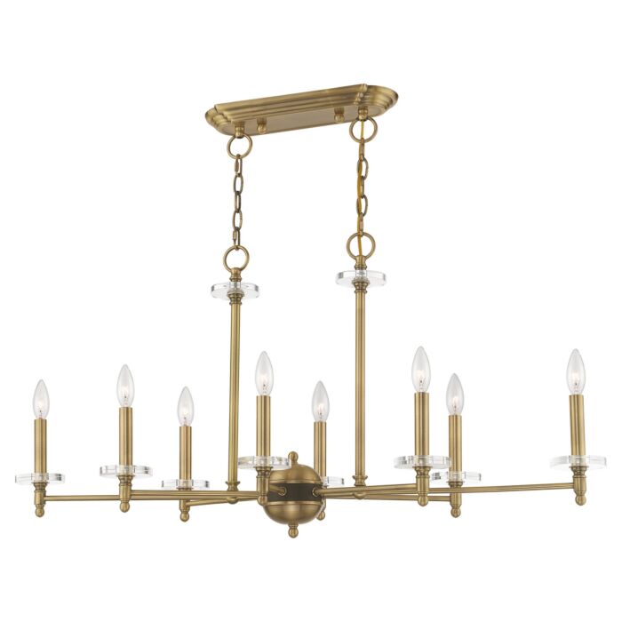 Bennington 8-Light Linear Chandelier in Antique Brass w with Bronze
