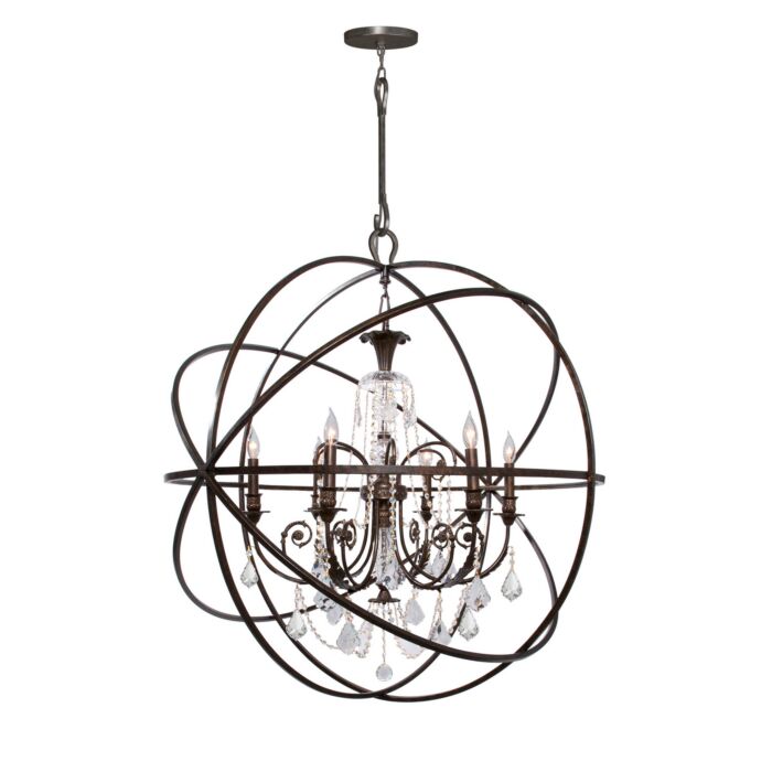 Crystorama Solaris 6 Light 42 Inch Industrial Chandelier in English Bronze with Clear Hand Cut Crystals