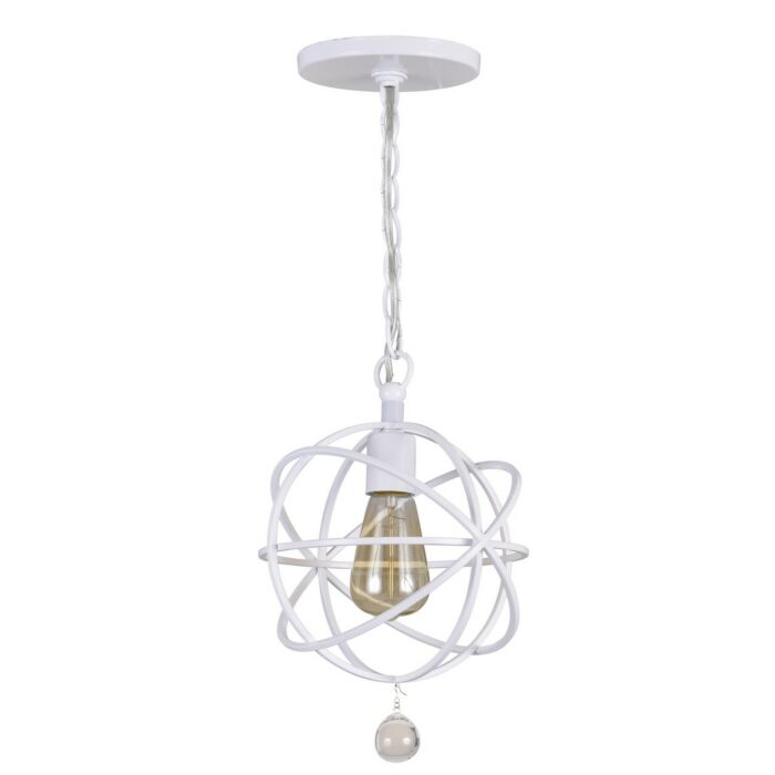 Crystorama Solaris 9 Inch Pendant Light in Wet White with Clear Glass Drops Crystals