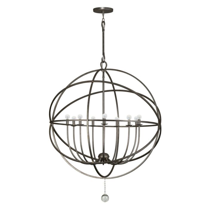 Crystorama Solaris 9 Light 50 Inch Industrial Chandelier in English Bronze with Clear Glass Drops Crystals