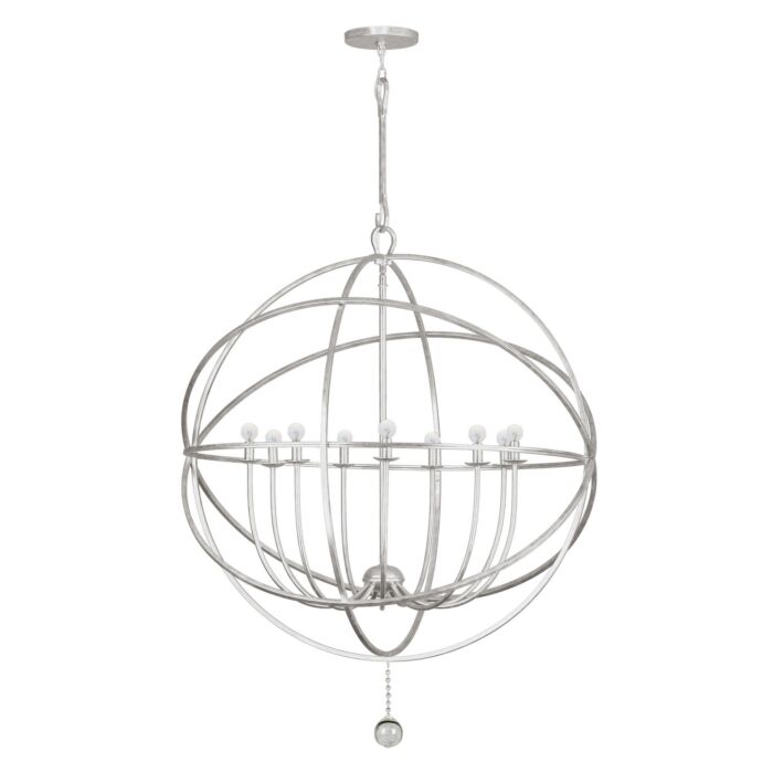 Crystorama Solaris 9 Light 50 Inch Industrial Chandelier in Olde Silver with Clear Glass Drops Crystals