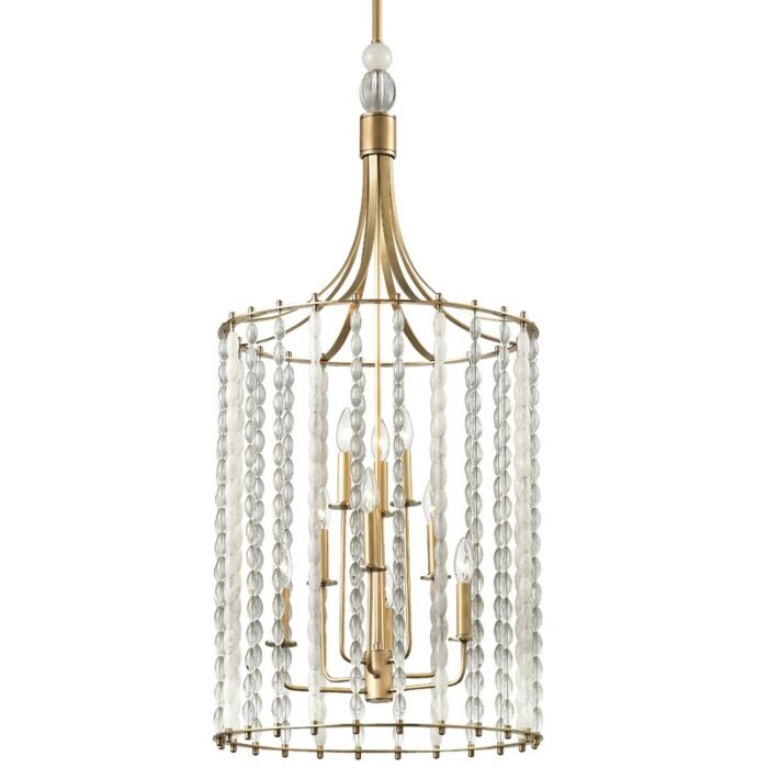 Hudson Valley Whitestone 9 Light 46 Inch Pendant Light in Aged Brass