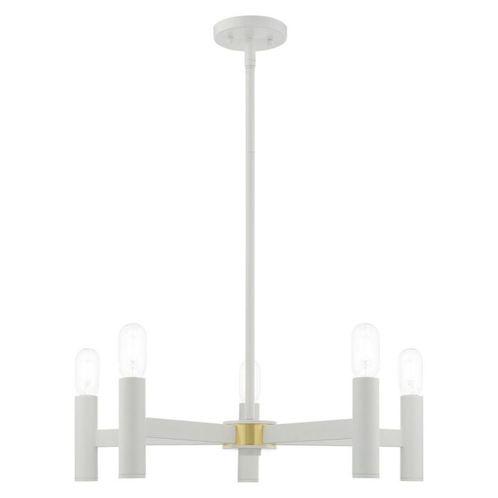 Copenhagen 5-Light Chandelier in White w with Satin Brasss
