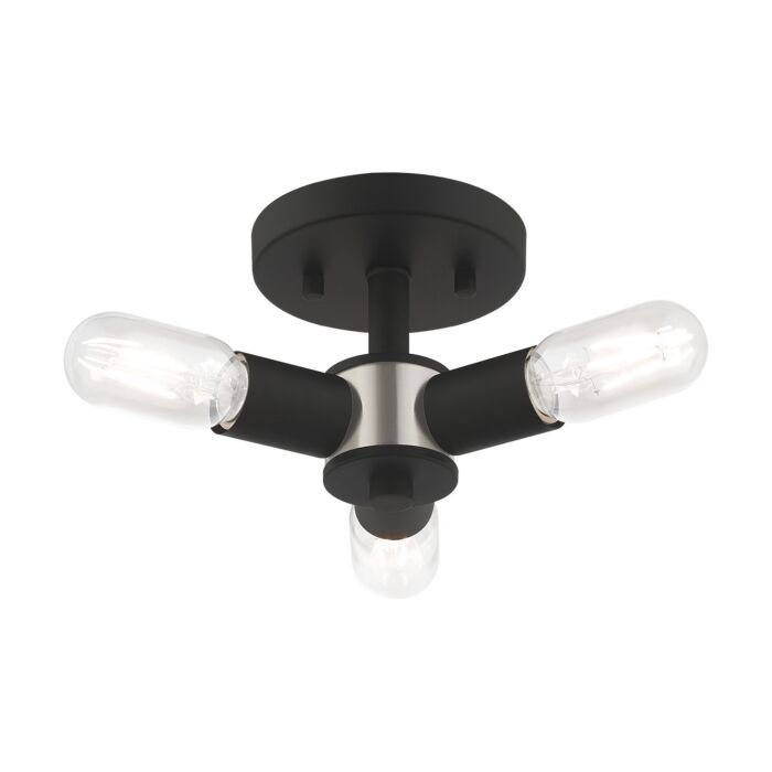 Copenhagen 3-Light Ceiling Mount in Black w with Brushed Nickels
