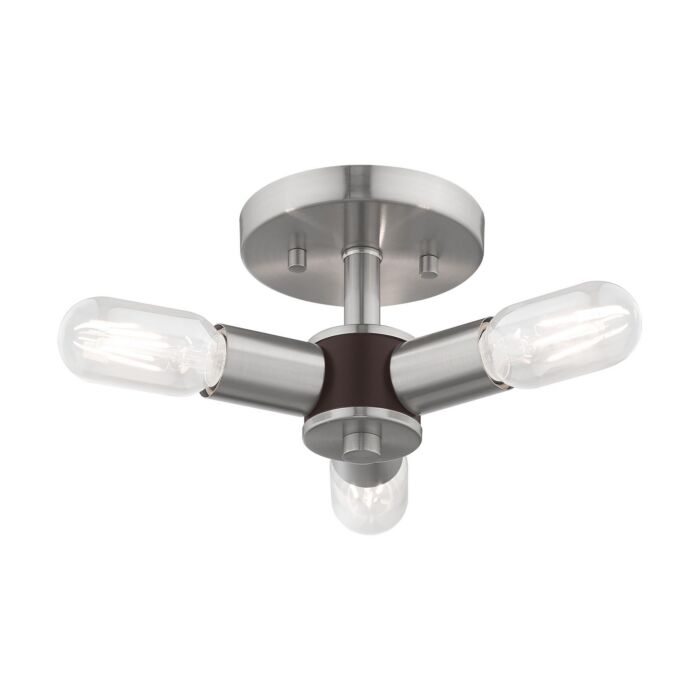 Copenhagen 3-Light Ceiling Mount in Brushed Nickel w with Bronzes