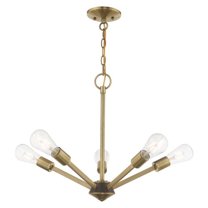 Prague 5-Light Chandelier in Antique Brass w with Bronze