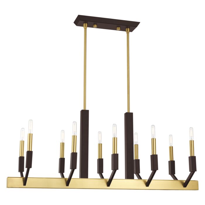 Beckett 10-Light Linear Chandelier in Satin Brass & Bronze