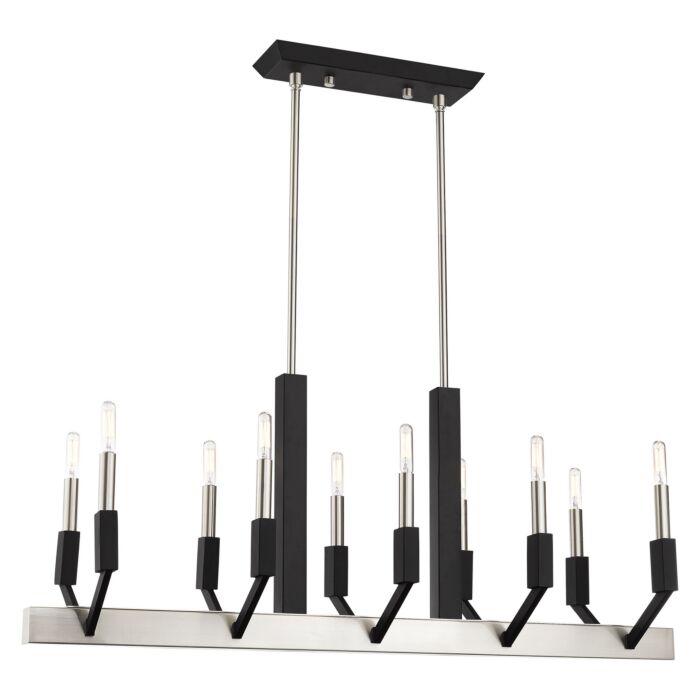 Beckett 10-Light Linear Chandelier in Brushed Nickel & Black
