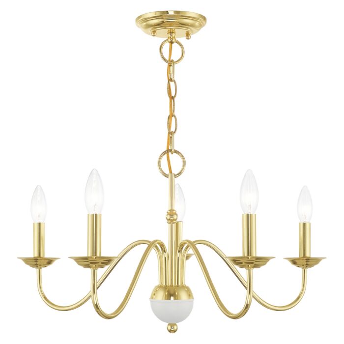 Windsor 5-Light Chandelier in Polished Brass w with White