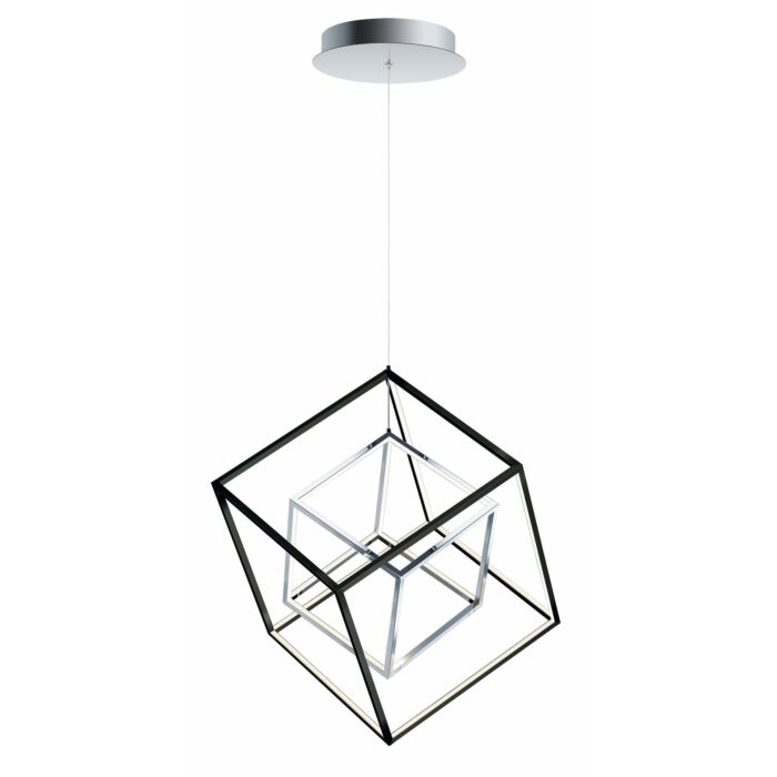 4 Square 1-Light LED Pendant in Black with Polished Chrome