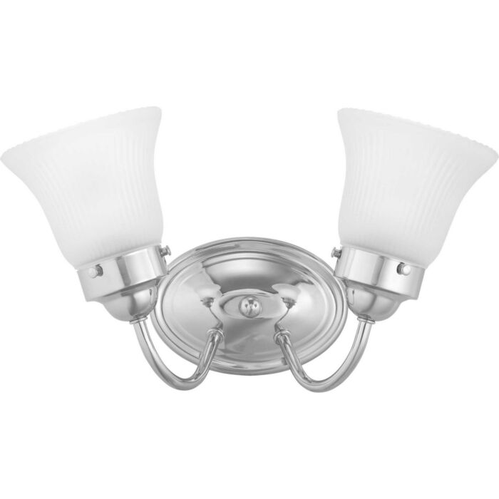 Fluted Glass-Etched 2-Light Bathroom Vanity Light Bracket in Polished Chrome