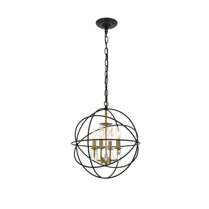 Wallace 4-Light Pendant in Matte Black and Brass