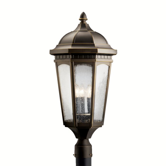 Kichler Courtyard 3 Light Outdoor Post Lantern in Rubbed Bronze