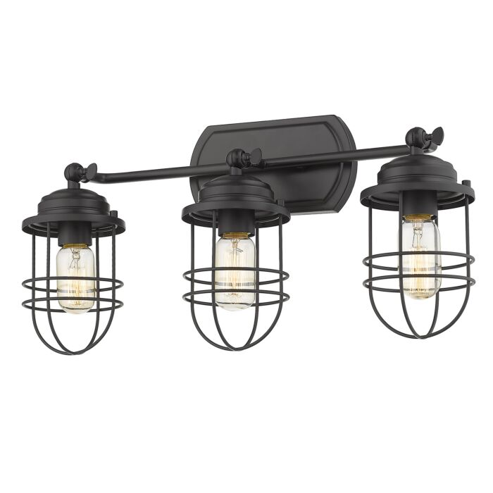 Golden Seaport 3 Light 21 Inch Bathroom Vanity Light in Black