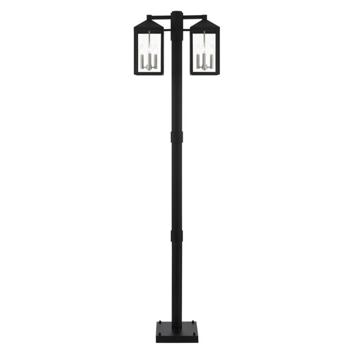 Nyack 6-Light Outdoor Post Light in Black w with Brushed Nickel Cluster and Stainless Steel Post