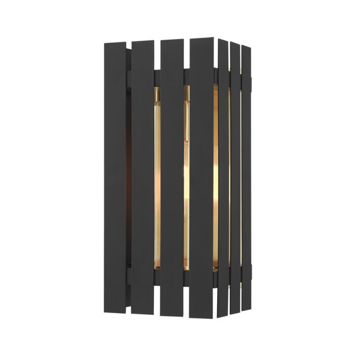 Greenwich 1-Light Outdoor Wall Lantern in Black w with Satin Brasss
