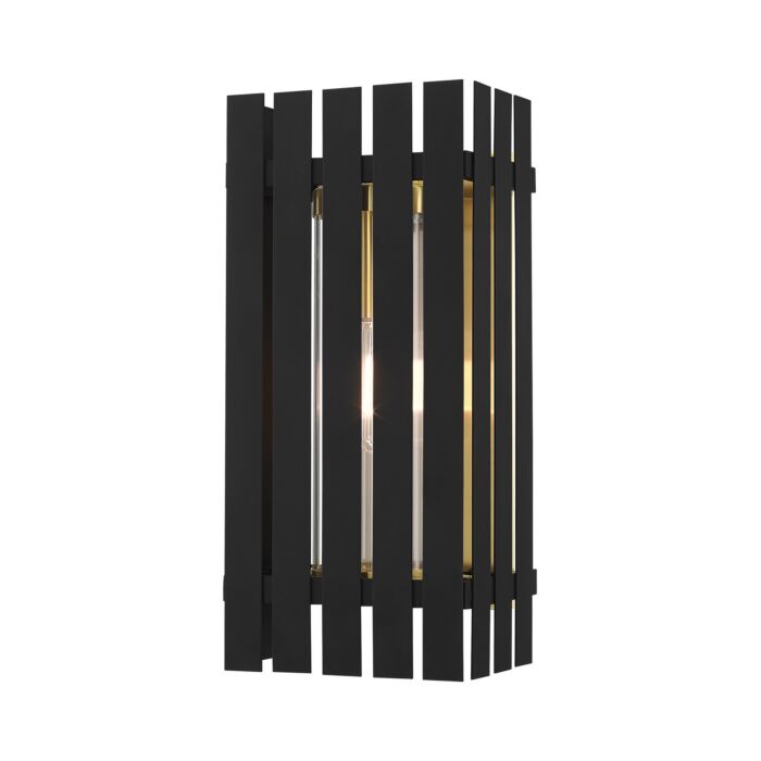 Greenwich 1-Light Outdoor Wall Lantern in Black w with Satin Brasss