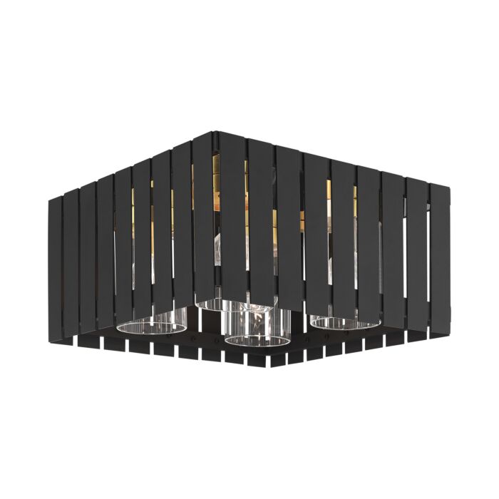 Greenwich 4-Light Outdoor Flush Mount in Black w with Satin Brasss