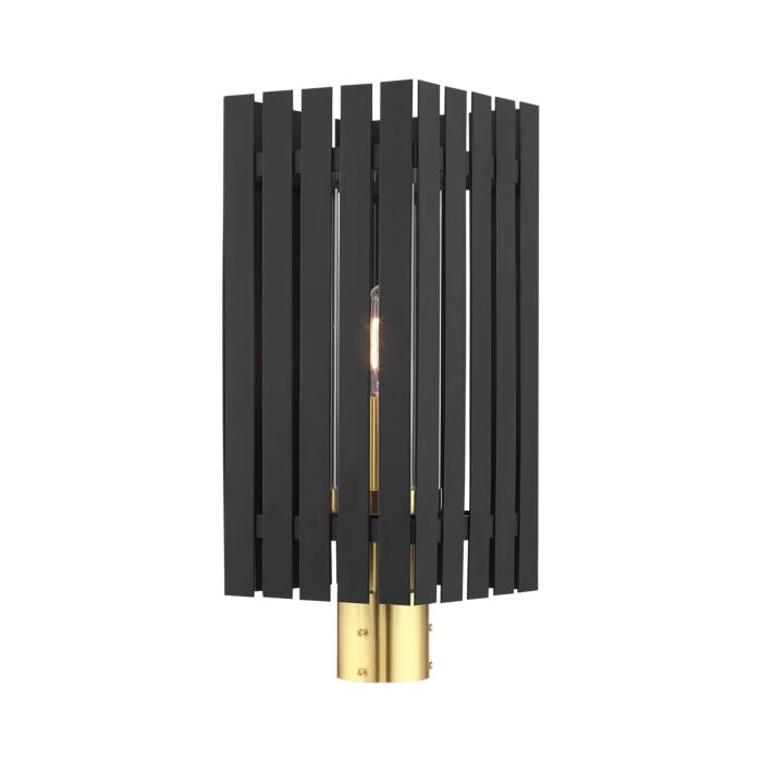 Greenwich 1-Light Outdoor Post Top Lantern in Black w with Satin Brasss