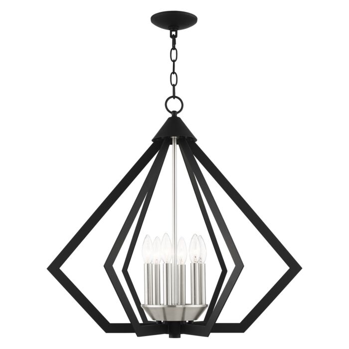 Prism 6-Light Chandelier in Black w with Brushed Nickel Cluster