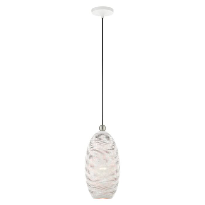 Dublin 1-Light Pendant in White w with Brushed Nickels