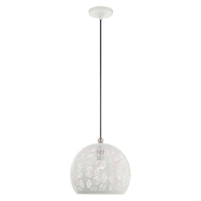 Chantilly 1-Light Pendant in White w with Brushed Nickels