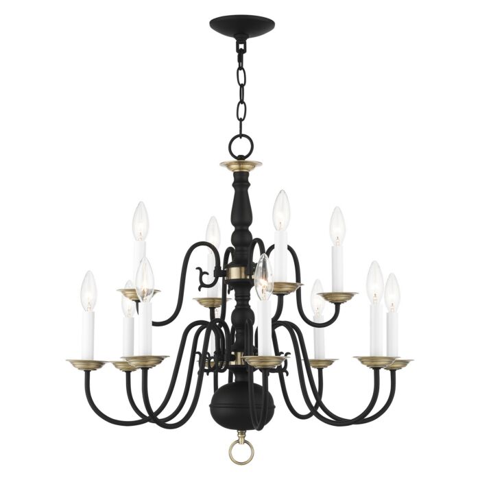 Williamsburg 12-Light Chandelier in Black w with Antique Brasss