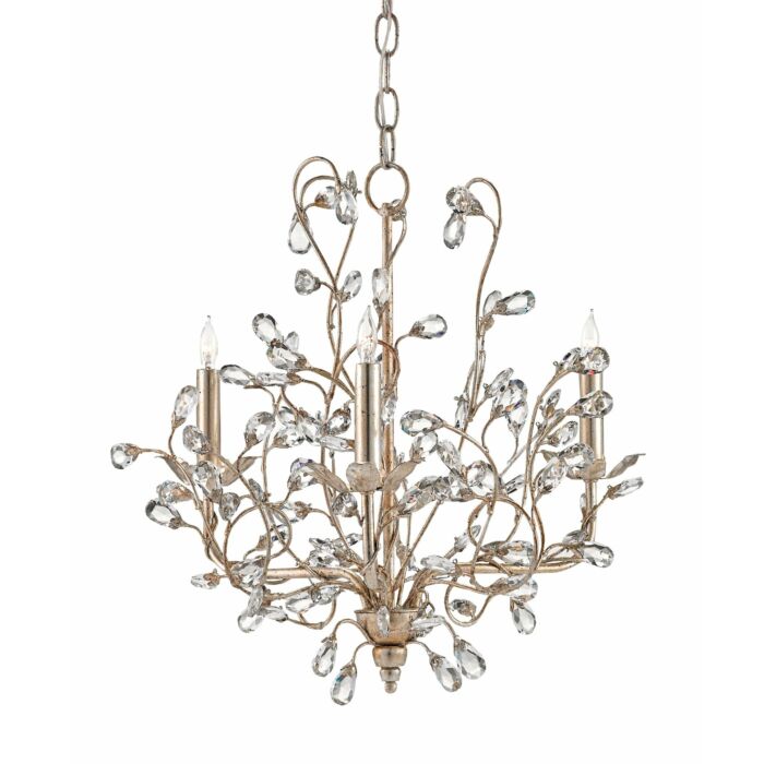 Currey & Company Crystal Bud Small Chandelier in Silver Granello