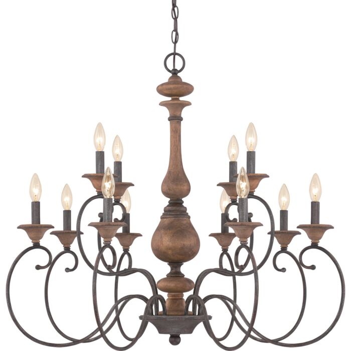 Quoizel Auburn 12 Light 31 Inch Traditional Chandelier in Rustic Black
