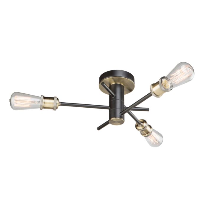 Artcraft Tribeca 3 Light Ceiling Light in Matte Black & Satin Brass