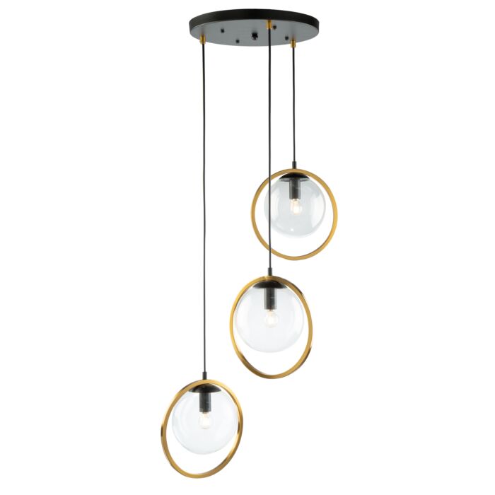 Artcraft Lugano 3 Light Pendant Light in Black & Vintage Brass