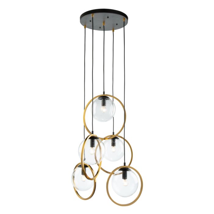 Artcraft Lugano 5 Light Pendant Light in Black & Vintage Brass