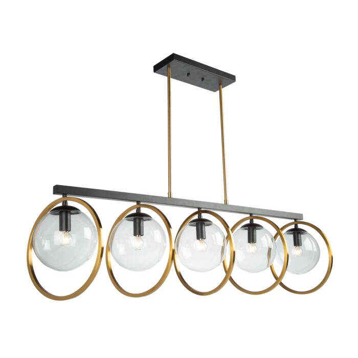 Artcraft Lugano 5 Light Kitchen Island Light in Black & Vintage Brass