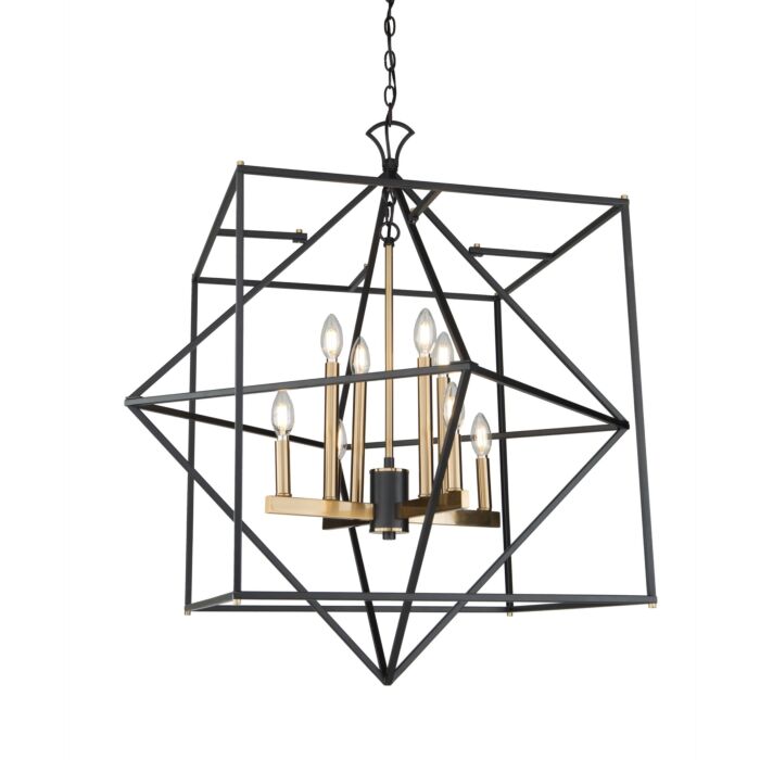 Artcraft Roxton 8 Light Chandelier in Matte Black & Harvest Brass