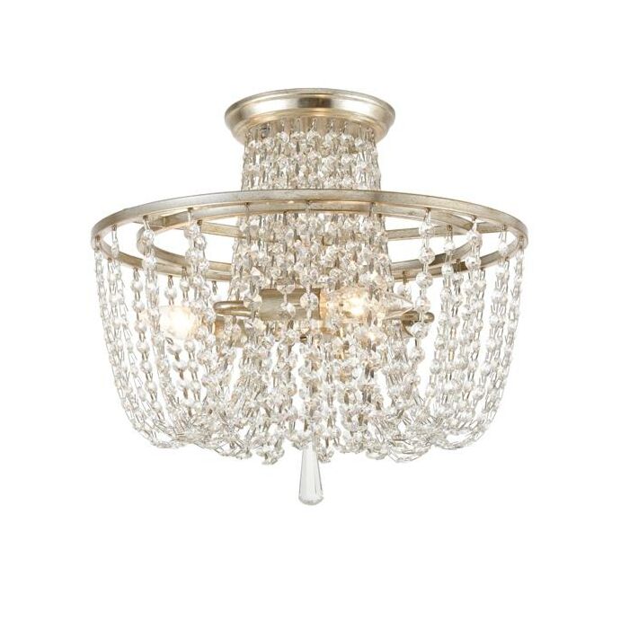 Crystorama Arcadia 3 Light 15 Inch Ceiling Light in Antique Silver with Clear Hand Cut Crystals