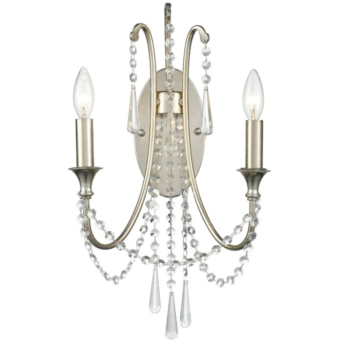 Crystorama Arcadia 2 Light 21 Inch Wall Sconce in Antique Silver with Clear Hand Cut Crystals